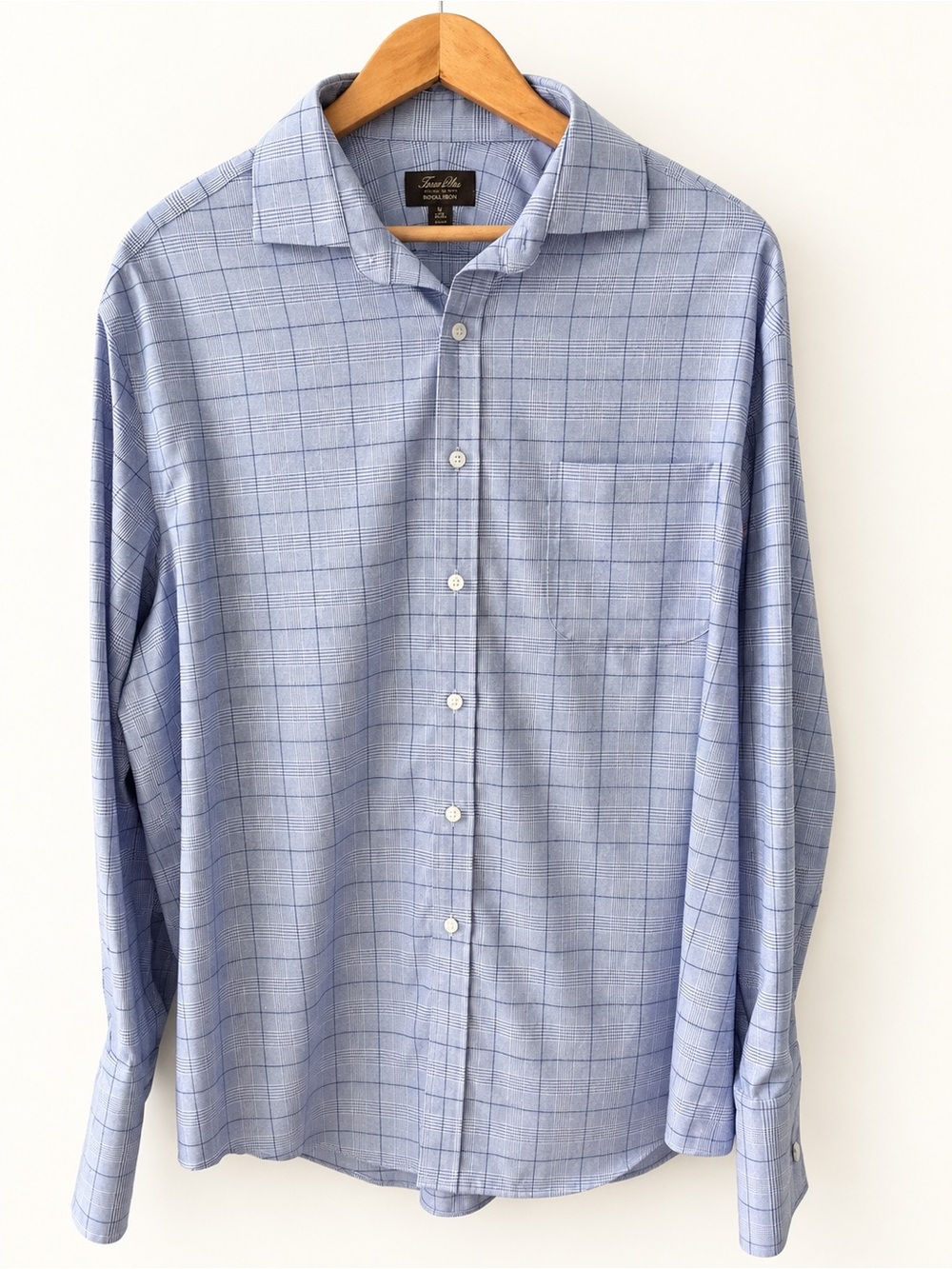 Tasso Elba Men's Blue Plaid Non-Iron Dress Shirt SZ XL FREE cufflinks